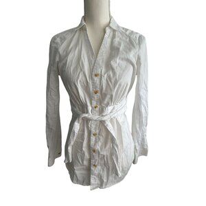 MAEVE Anthropologie White Belted Button Down Size 4